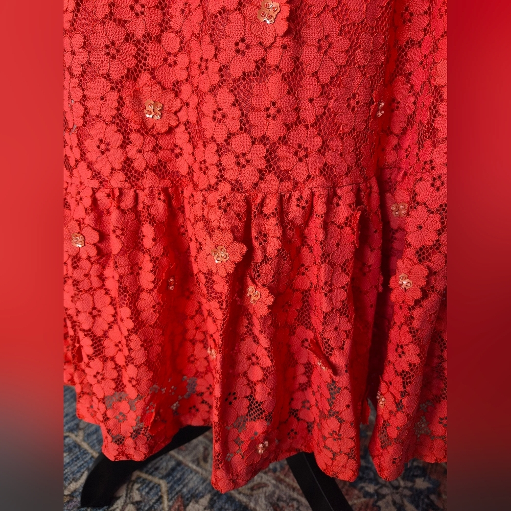 Michael Kors 3D Floral Maxi Dress Size Large Coral Orange Lined V Neck Fairy - Picture 9 of 16